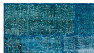 Turquoise  Over Dyed Patchwork Unique Rug 2'7'' x 4'11'' ft 80 x 150 cm