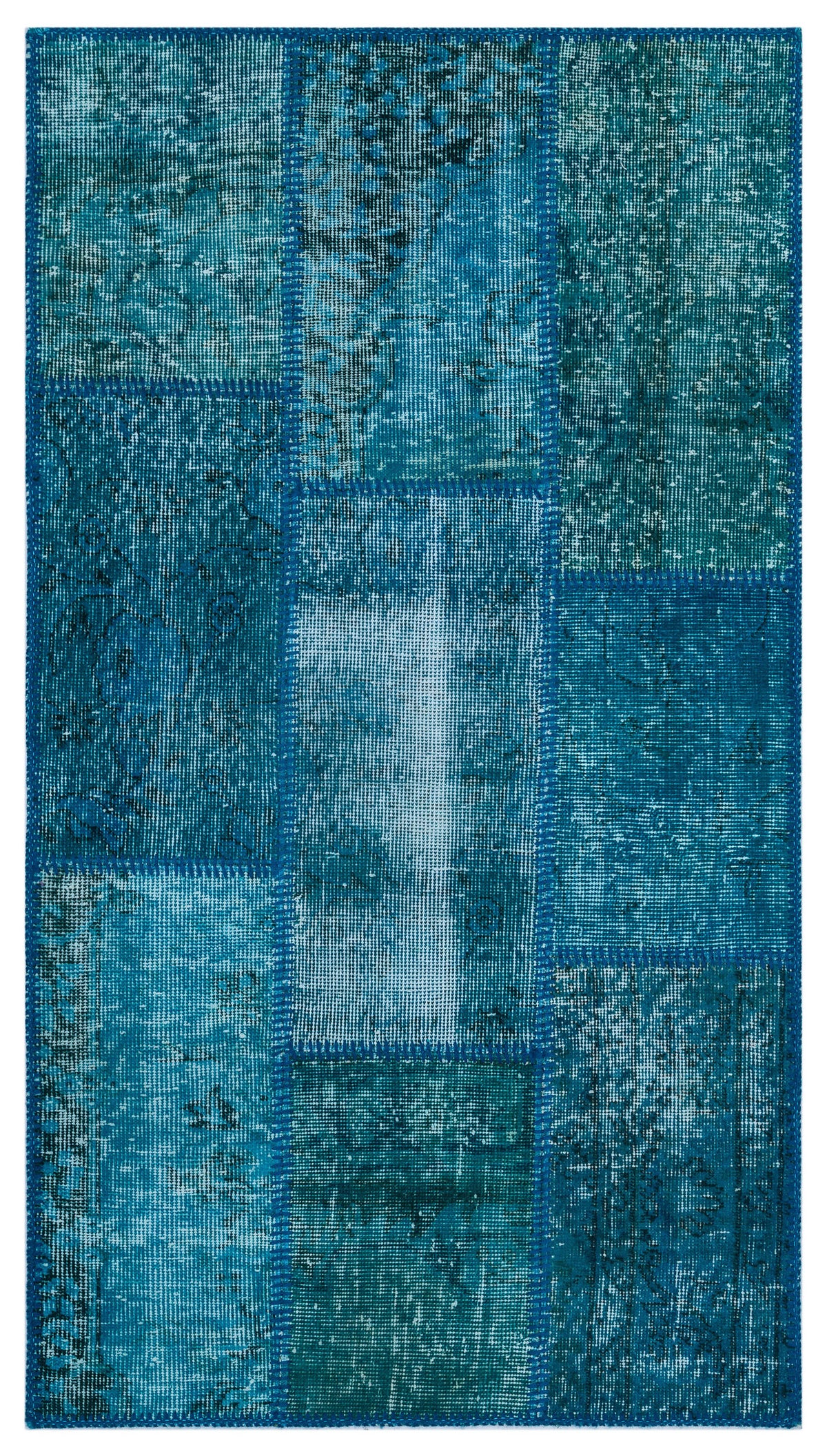 Turquoise  Over Dyed Patchwork Unique Rug 2&#39;7&#39;&#39; x 4&#39;11&#39;&#39; ft 80 x 150 cm