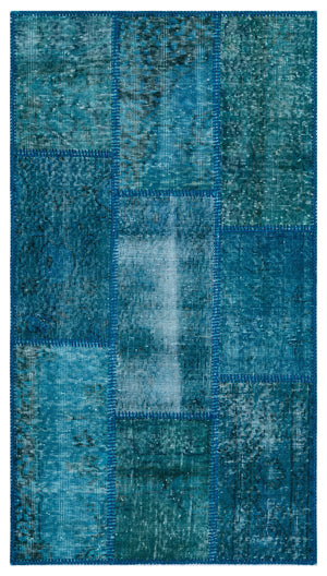 Turquoise  Over Dyed Patchwork Unique Rug 2'7'' x 4'11'' ft 80 x 150 cm