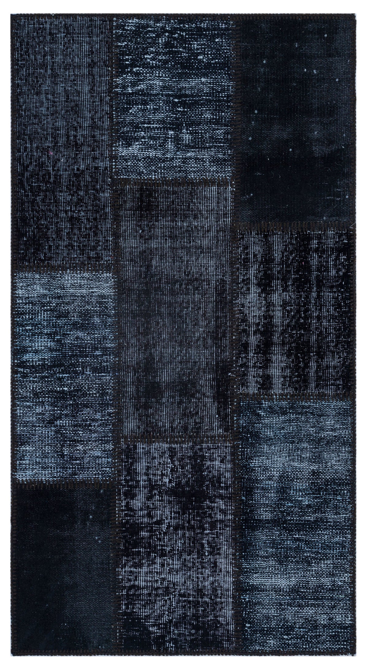 Black Over Dyed Patchwork Unique Rug 2&#39;7&#39;&#39; x 4&#39;11&#39;&#39; ft 80 x 150 cm