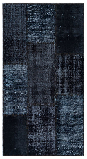 Black Over Dyed Patchwork Unique Rug 2'7'' x 4'11'' ft 80 x 150 cm