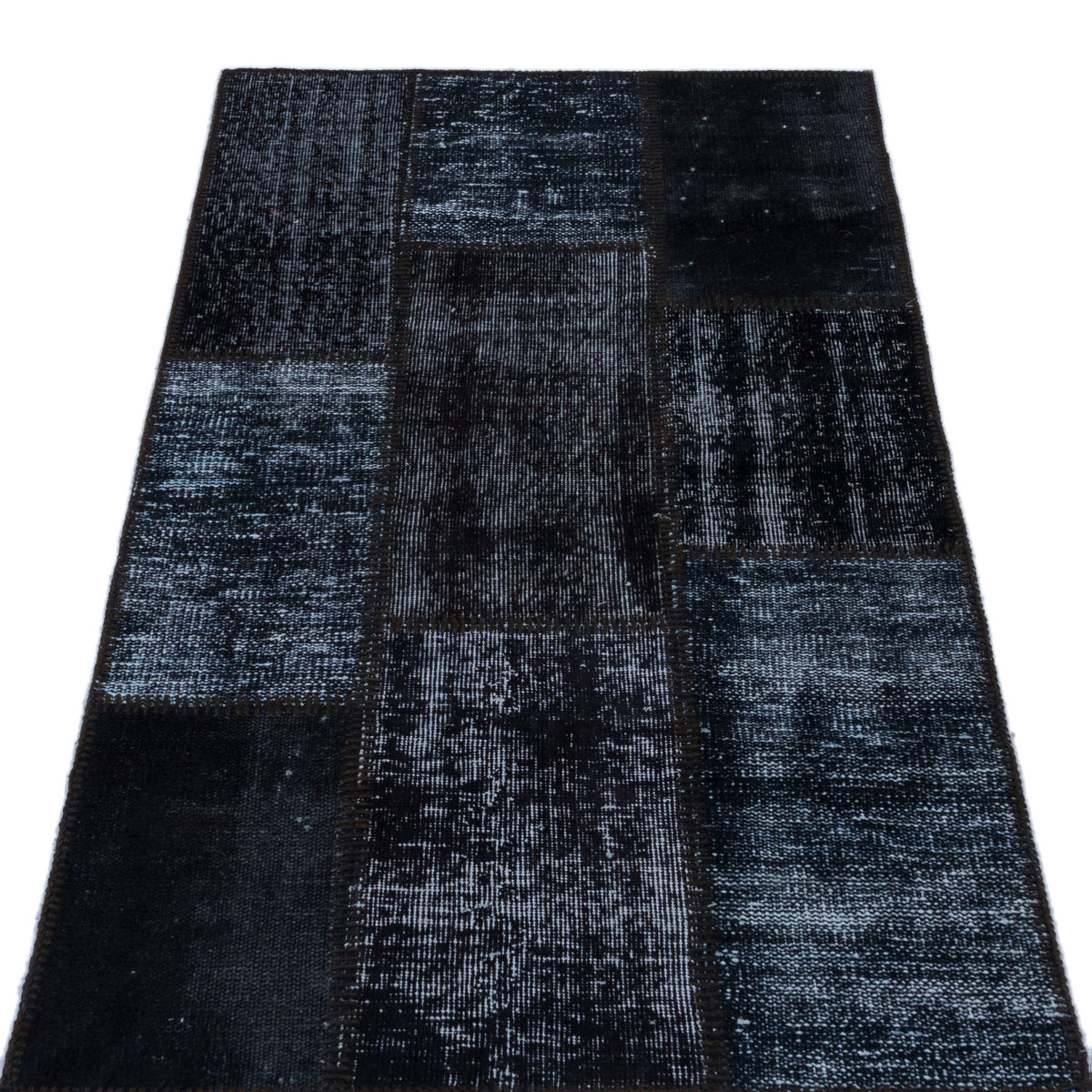 Black Over Dyed Patchwork Unique Rug 2&#39;7&#39;&#39; x 4&#39;11&#39;&#39; ft 80 x 150 cm