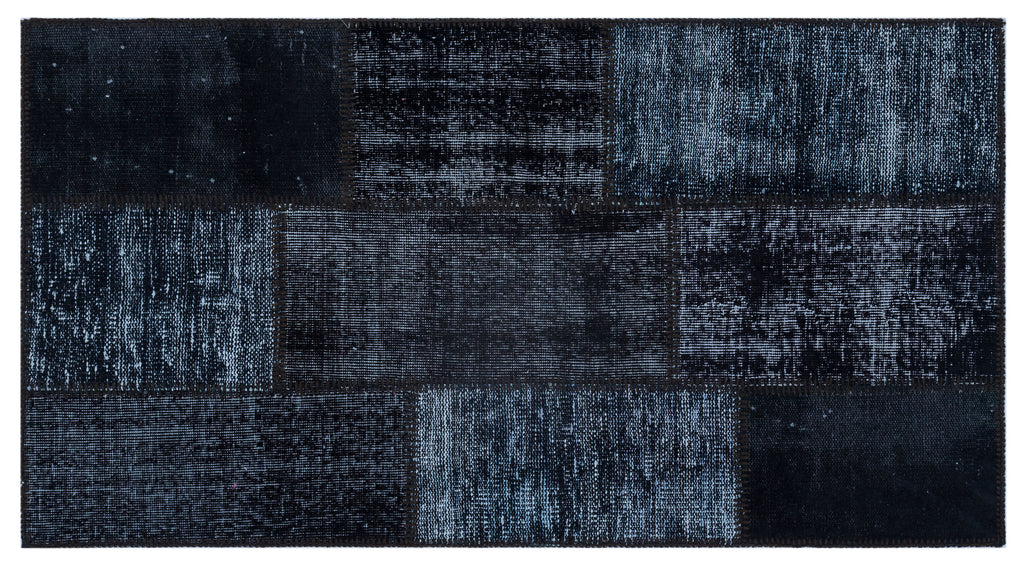 Black Over Dyed Patchwork Unique Rug 2'7'' x 4'11'' ft 80 x 150 cm