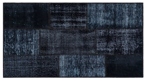 Black Over Dyed Patchwork Unique Rug 2'7'' x 4'11'' ft 80 x 150 cm