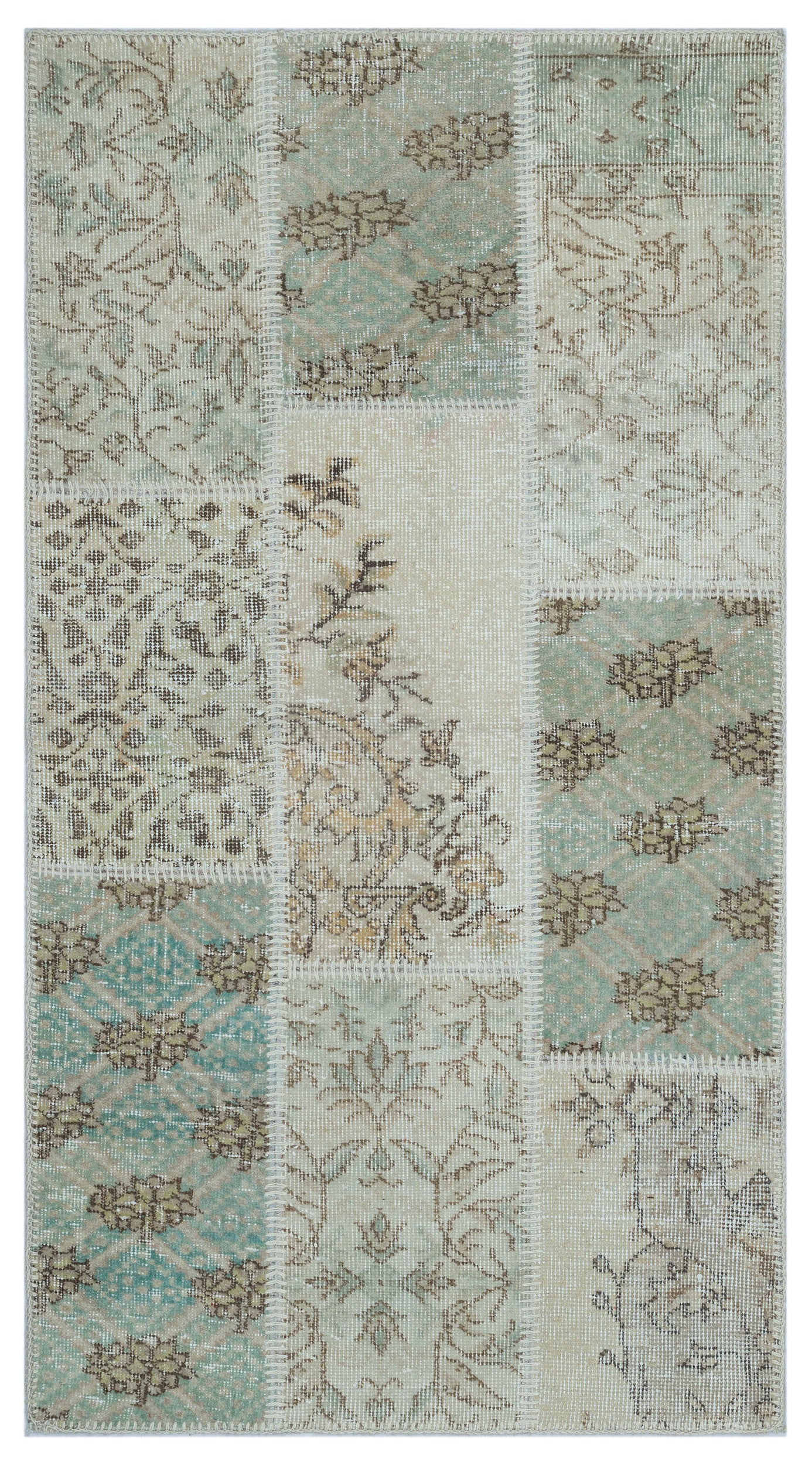 Beige Over Dyed Patchwork Unique Rug 2'7'' x 4'11'' ft 80 x 150 cm