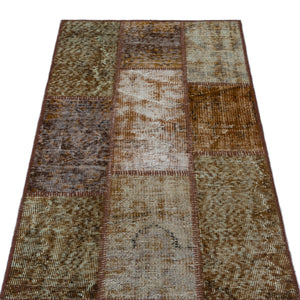 Brown Over Dyed Patchwork Unique Rug 2'7'' x 4'11'' ft 80 x 150 cm