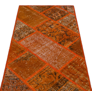 Orange Over Dyed Patchwork Unique Rug 2'7'' x 4'11'' ft 80 x 150 cm