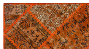 Orange Over Dyed Patchwork Unique Rug 2'7'' x 4'11'' ft 80 x 150 cm