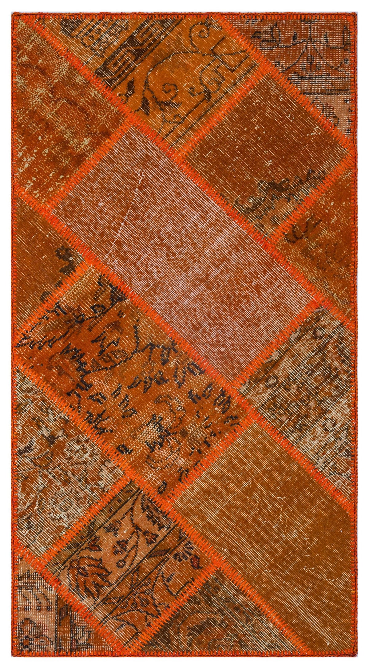 Orange Over Dyed Patchwork Unique Rug 2&#39;7&#39;&#39; x 4&#39;11&#39;&#39; ft 80 x 150 cm