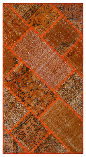 Orange Over Dyed Patchwork Unique Rug 2'7'' x 4'11'' ft 80 x 150 cm