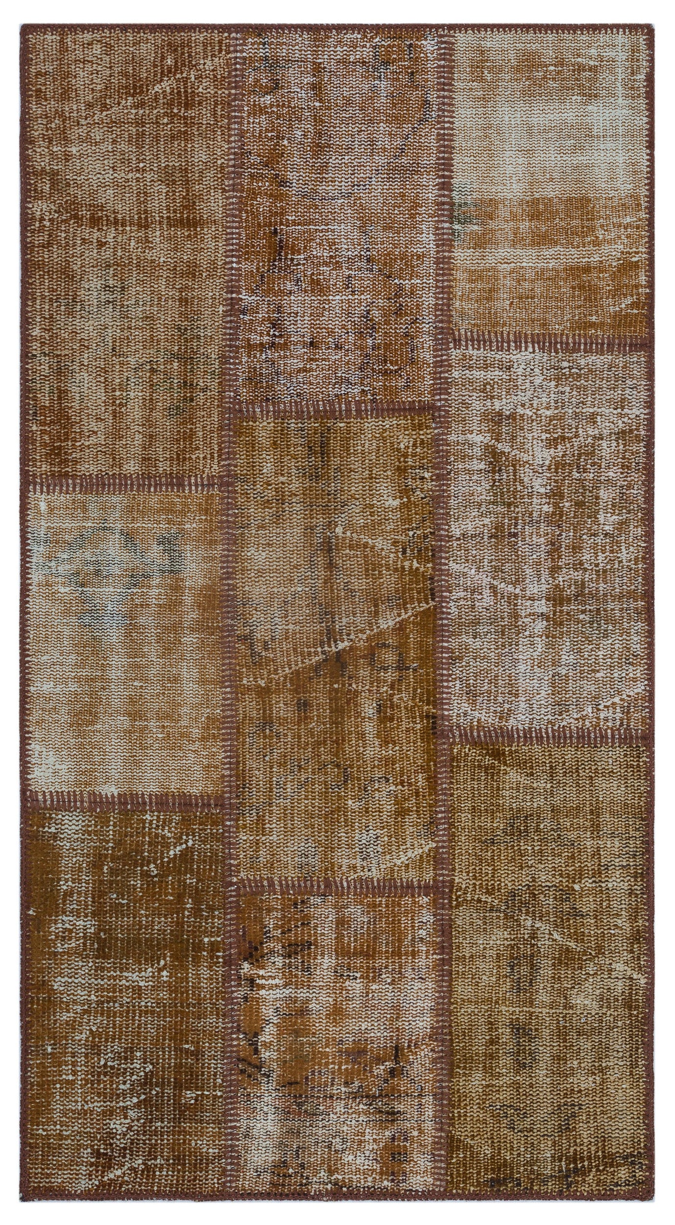 Brown Over Dyed Patchwork Unique Rug 2'7'' x 4'11'' ft 80 x 150 cm