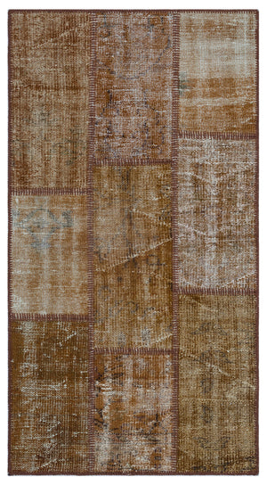 Brown Over Dyed Patchwork Unique Rug 2'7'' x 4'11'' ft 80 x 150 cm