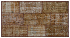 Brown Over Dyed Patchwork Unique Rug 2'7'' x 4'11'' ft 80 x 150 cm