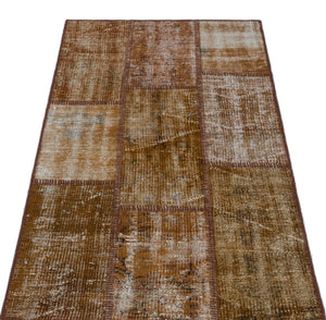 Brown Over Dyed Patchwork Unique Rug 2'7'' x 4'11'' ft 80 x 150 cm