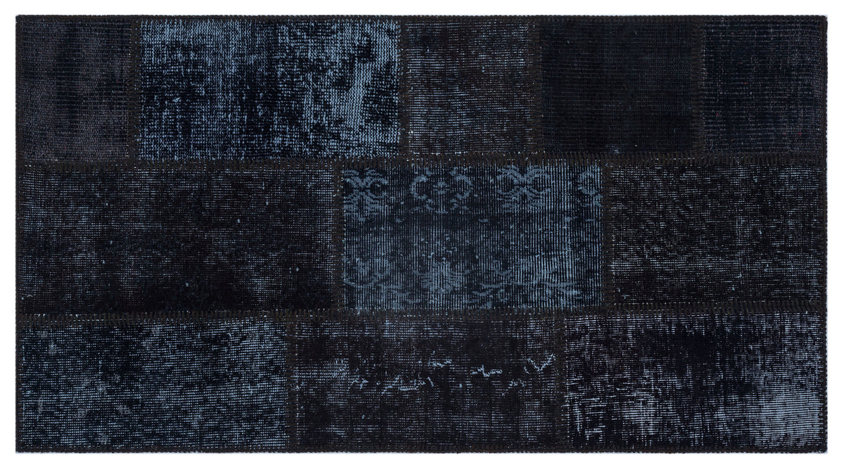 Black Over Dyed Patchwork Unique Rug 2&#39;7&#39;&#39; x 4&#39;11&#39;&#39; ft 80 x 150 cm