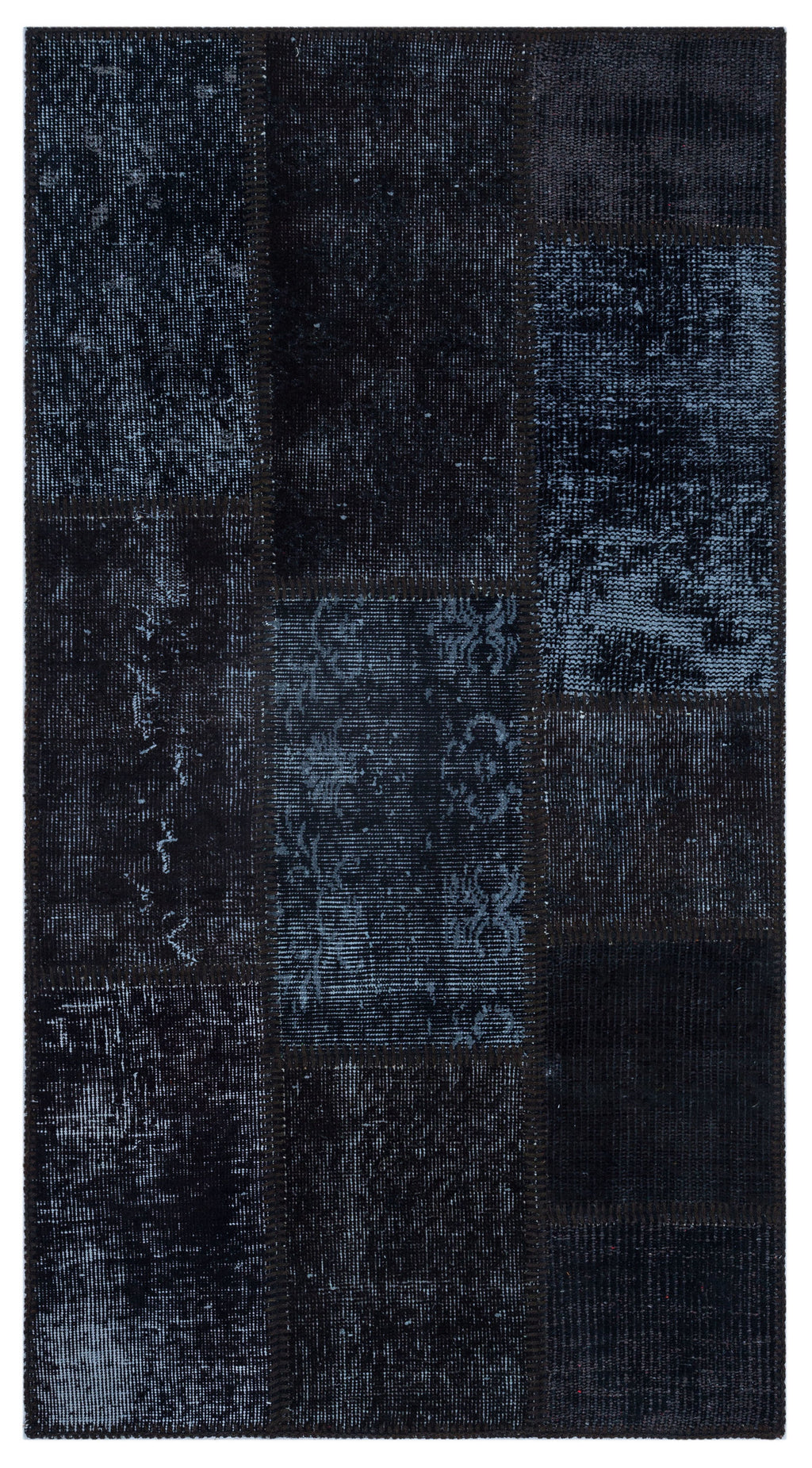 Black Over Dyed Patchwork Unique Rug 2'7'' x 4'11'' ft 80 x 150 cm
