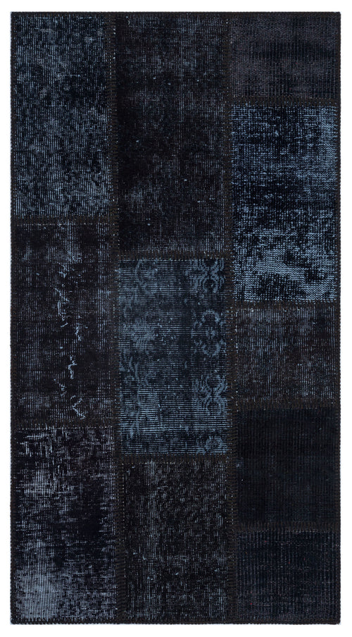 Black Over Dyed Patchwork Unique Rug 2'7'' x 4'11'' ft 80 x 150 cm