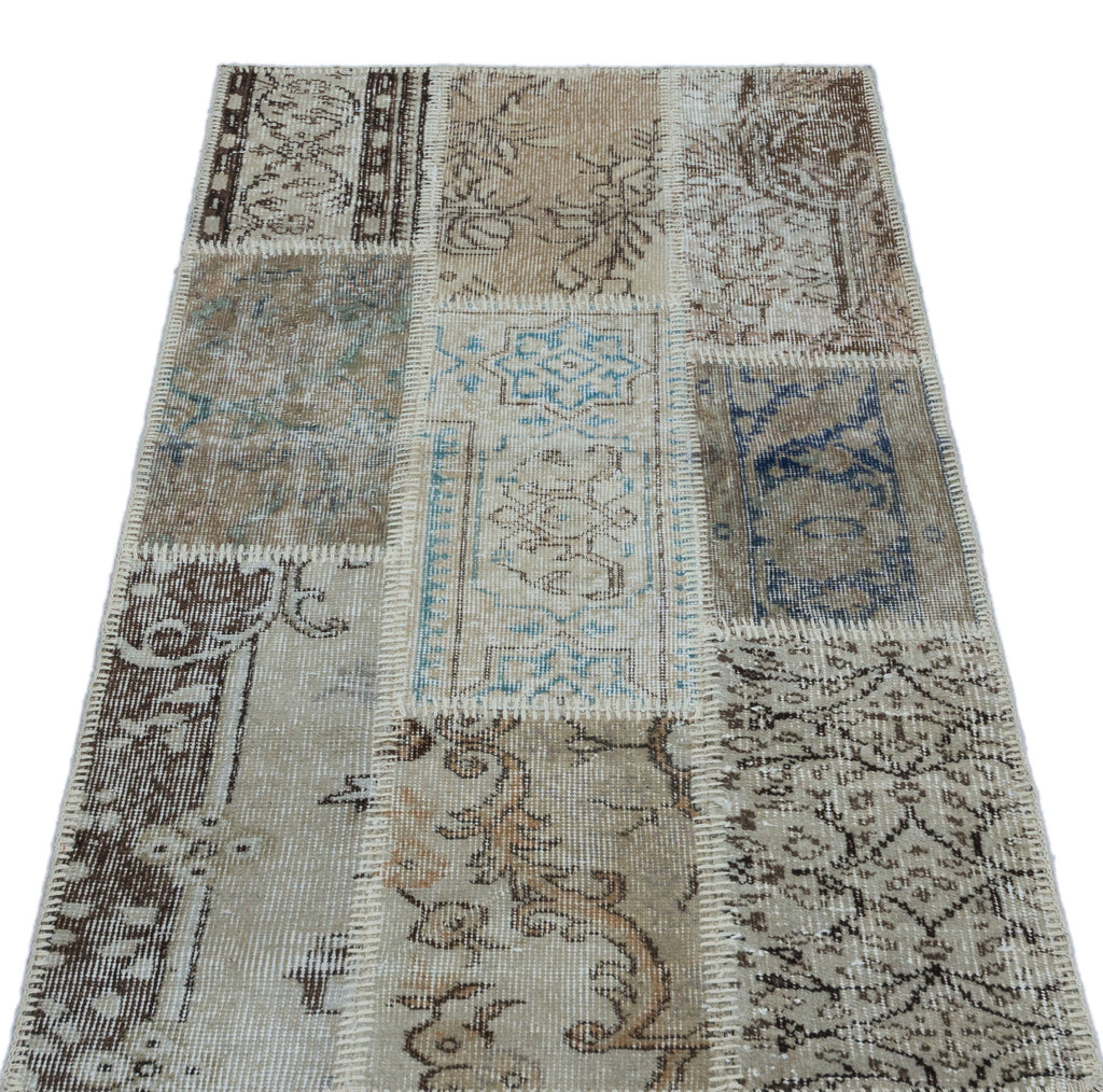 Beige Over Dyed Patchwork Unique Rug 2'7'' x 4'11'' ft 80 x 150 cm