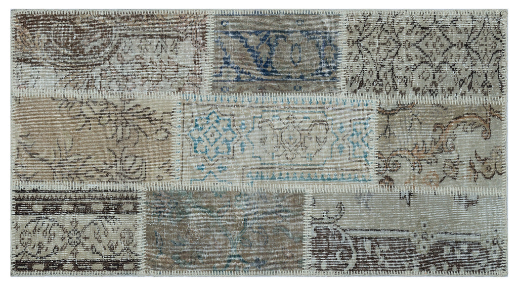Beige Over Dyed Patchwork Unique Rug 2'7'' x 4'11'' ft 80 x 150 cm