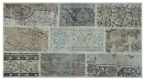 Beige Over Dyed Patchwork Unique Rug 2'7'' x 4'11'' ft 80 x 150 cm