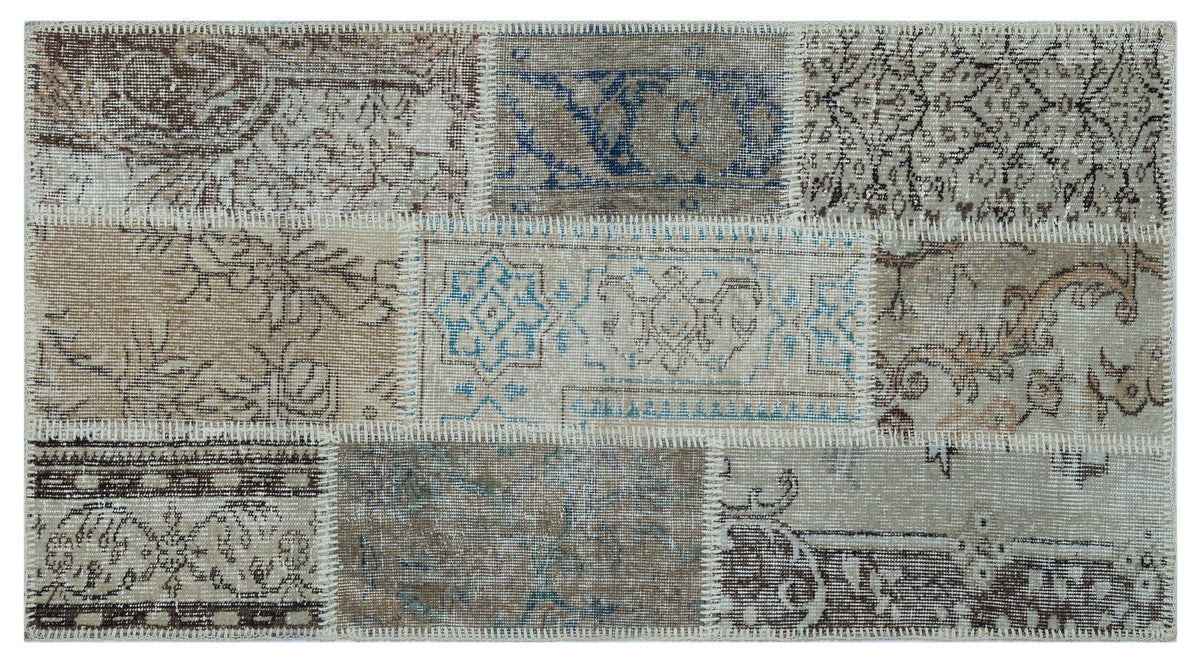 Beige Over Dyed Patchwork Unique Rug 2&#39;7&#39;&#39; x 4&#39;11&#39;&#39; ft 80 x 150 cm