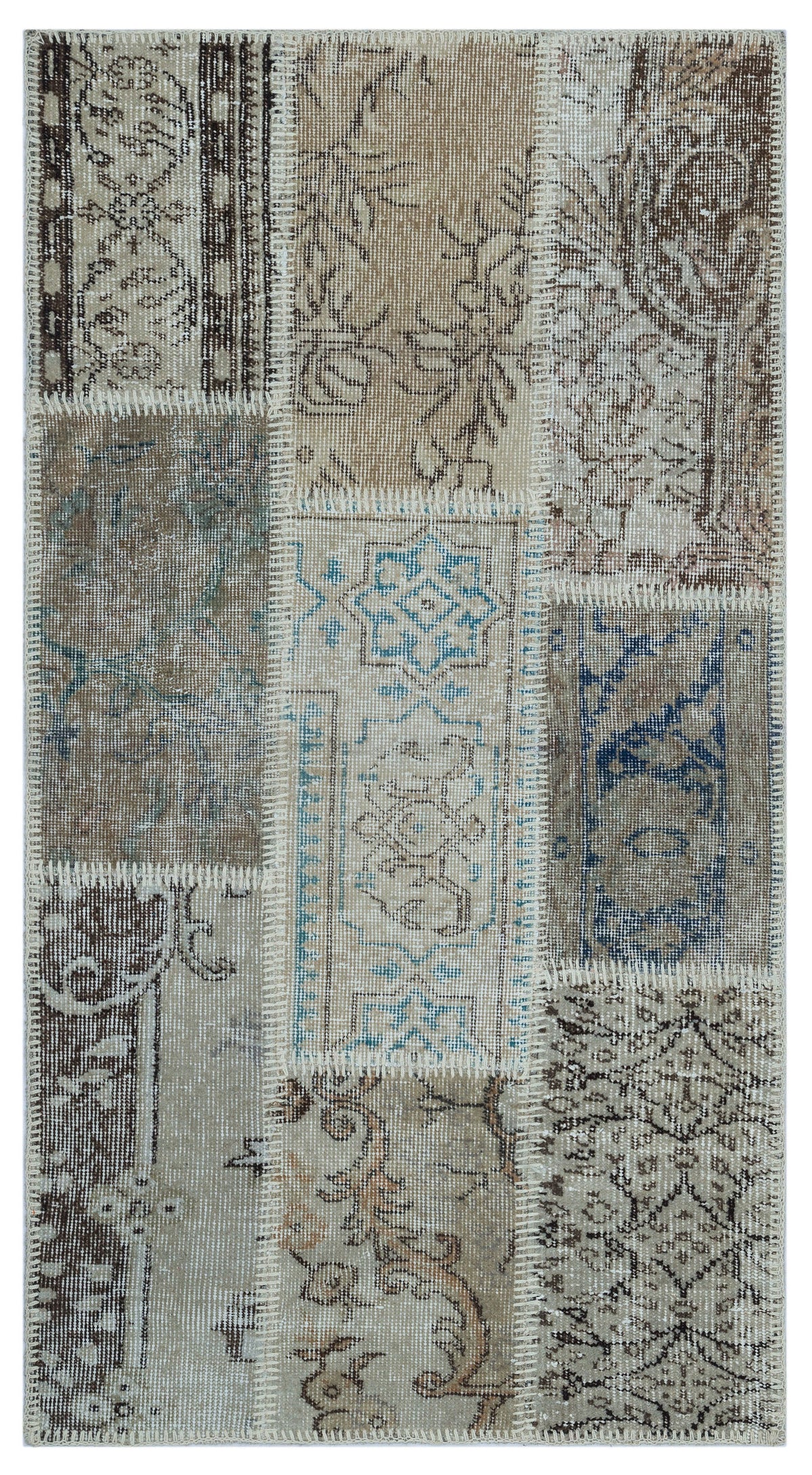 Beige Over Dyed Patchwork Unique Rug 2&#39;7&#39;&#39; x 4&#39;11&#39;&#39; ft 80 x 150 cm