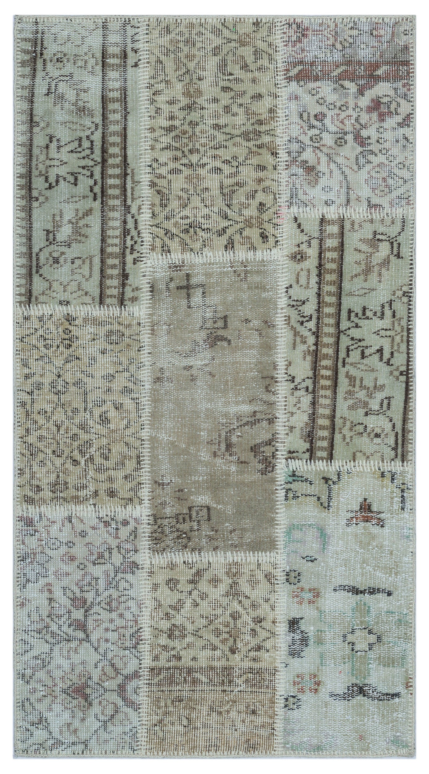 Beige Over Dyed Patchwork Unique Rug 2'7'' x 4'11'' ft 80 x 150 cm