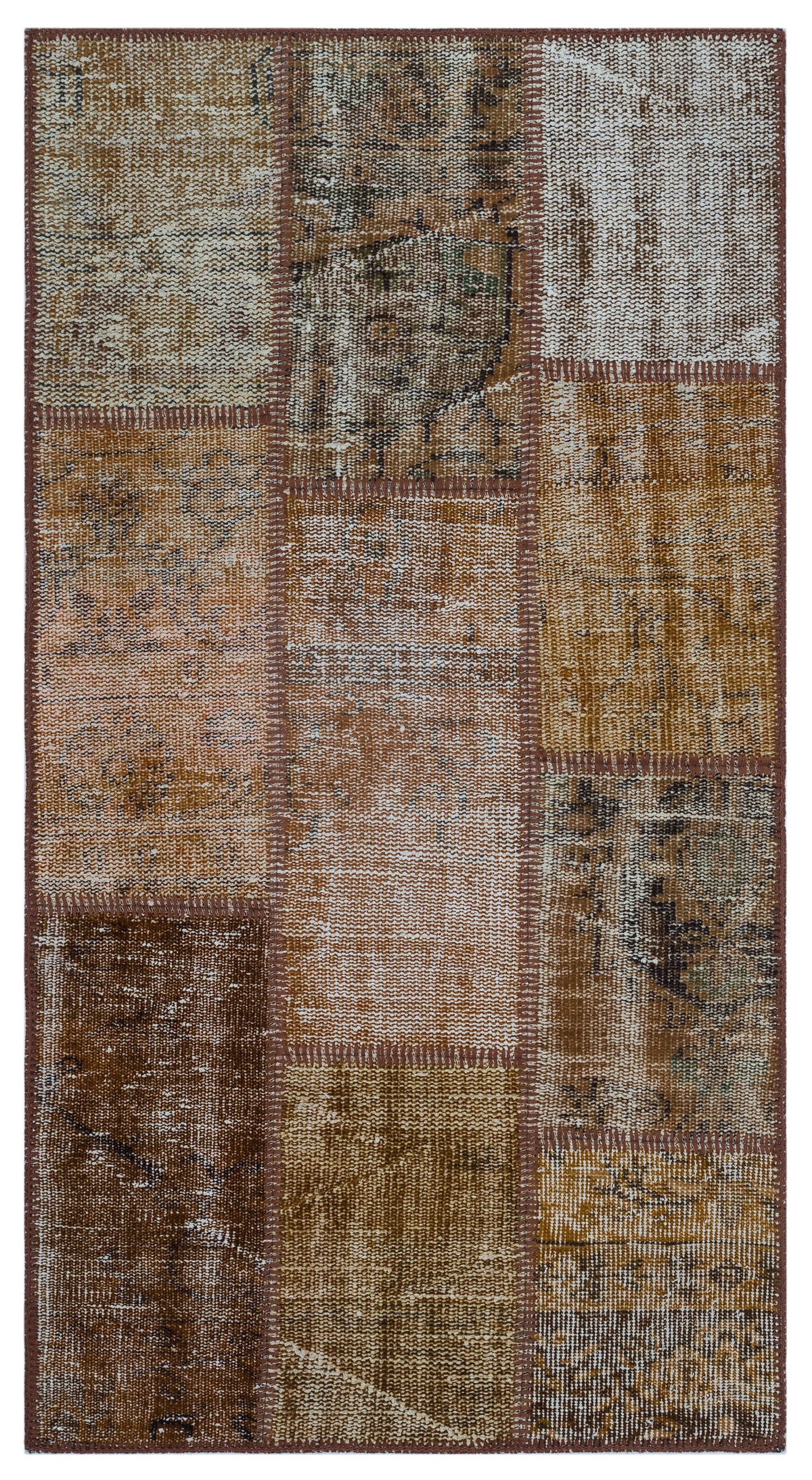 Brown Over Dyed Patchwork Unique Rug 2&#39;7&#39;&#39; x 4&#39;11&#39;&#39; ft 80 x 150 cm