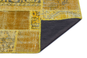 Yellow Over Dyed Patchwork Unique Rug 2'7'' x 4'11'' ft 80 x 150 cm