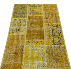 Yellow Over Dyed Patchwork Unique Rug 2'7'' x 4'11'' ft 80 x 150 cm