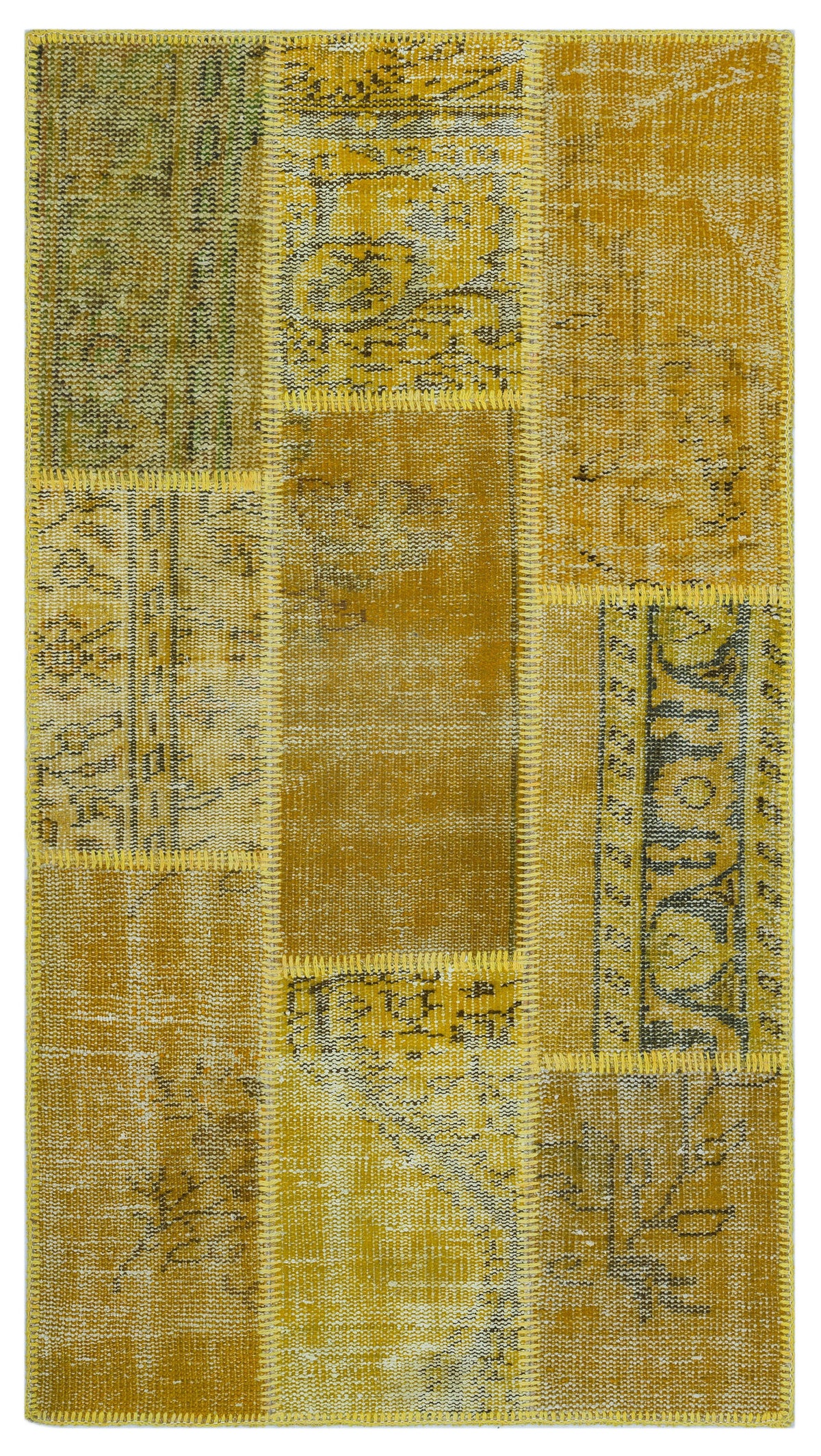 Yellow Over Dyed Patchwork Unique Rug 2&#39;7&#39;&#39; x 4&#39;11&#39;&#39; ft 80 x 150 cm