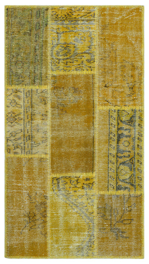 Yellow Over Dyed Patchwork Unique Rug 2'7'' x 4'11'' ft 80 x 150 cm