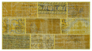 Yellow Over Dyed Patchwork Unique Rug 2'7'' x 4'11'' ft 80 x 150 cm