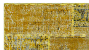 Yellow Over Dyed Patchwork Unique Rug 2'7'' x 4'11'' ft 80 x 150 cm