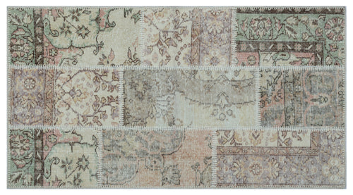 Beige Over Dyed Patchwork Unique Rug 2'7'' x 4'11'' ft 80 x 150 cm