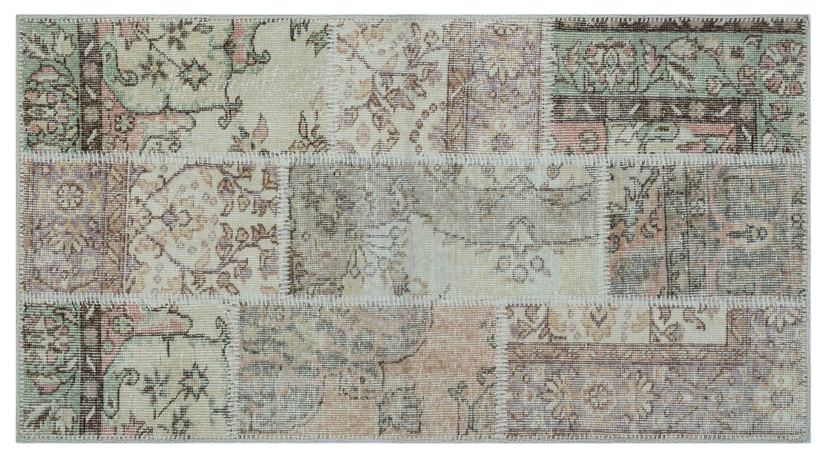 Beige Over Dyed Patchwork Unique Rug 2&#39;7&#39;&#39; x 4&#39;11&#39;&#39; ft 80 x 150 cm