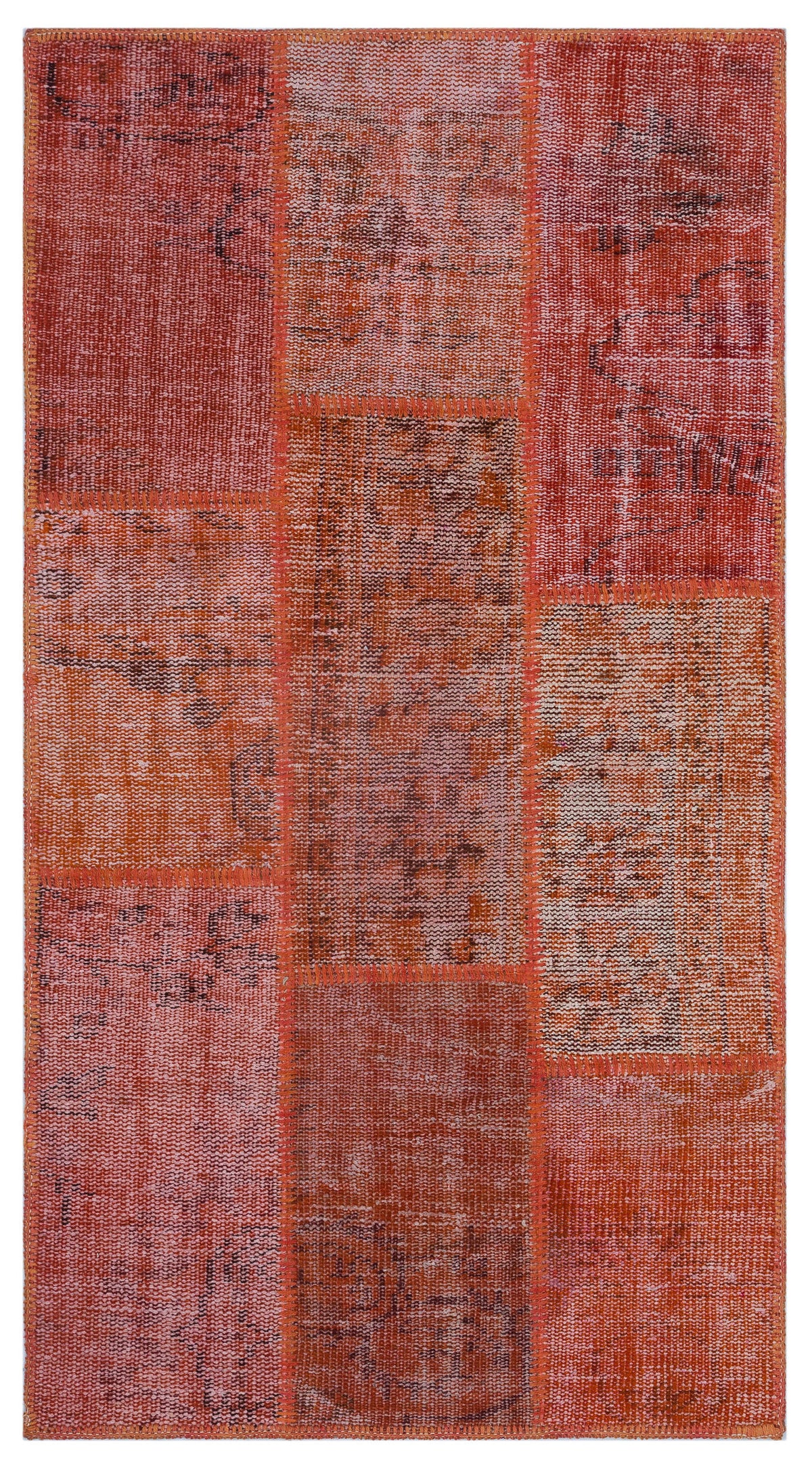 Red Over Dyed Patchwork Unique Rug 2&#39;7&#39;&#39; x 4&#39;11&#39;&#39; ft 80 x 150 cm