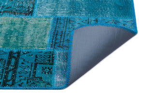 Turquoise  Over Dyed Patchwork Unique Rug 2'7'' x 4'11'' ft 80 x 150 cm