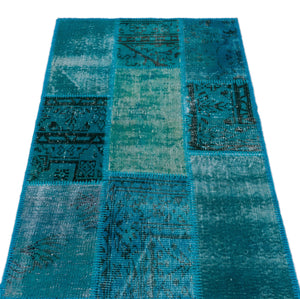 Turquoise  Over Dyed Patchwork Unique Rug 2'7'' x 4'11'' ft 80 x 150 cm