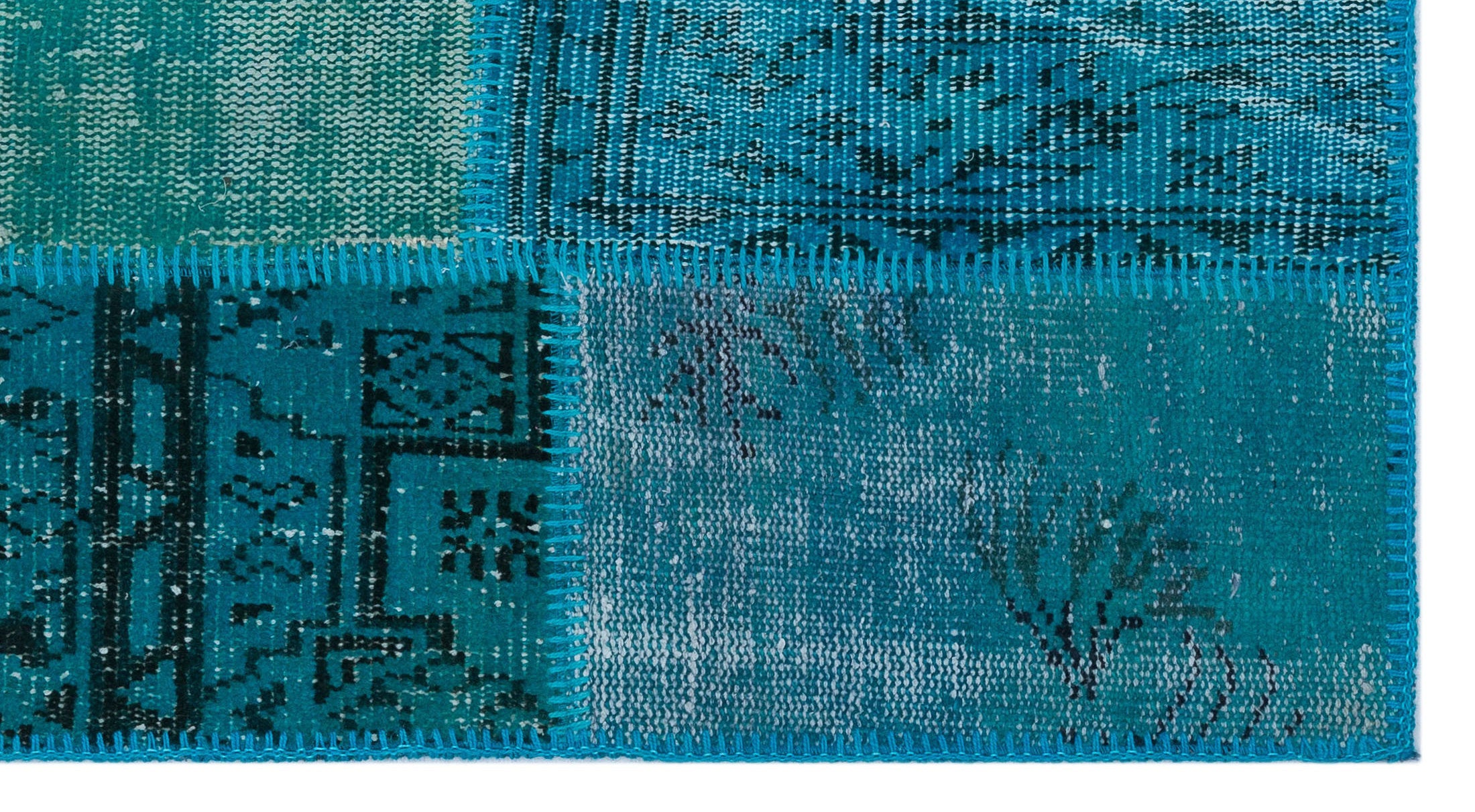 Turquoise  Over Dyed Patchwork Unique Rug 2'7'' x 4'11'' ft 80 x 150 cm