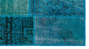 Turquoise  Over Dyed Patchwork Unique Rug 2'7'' x 4'11'' ft 80 x 150 cm