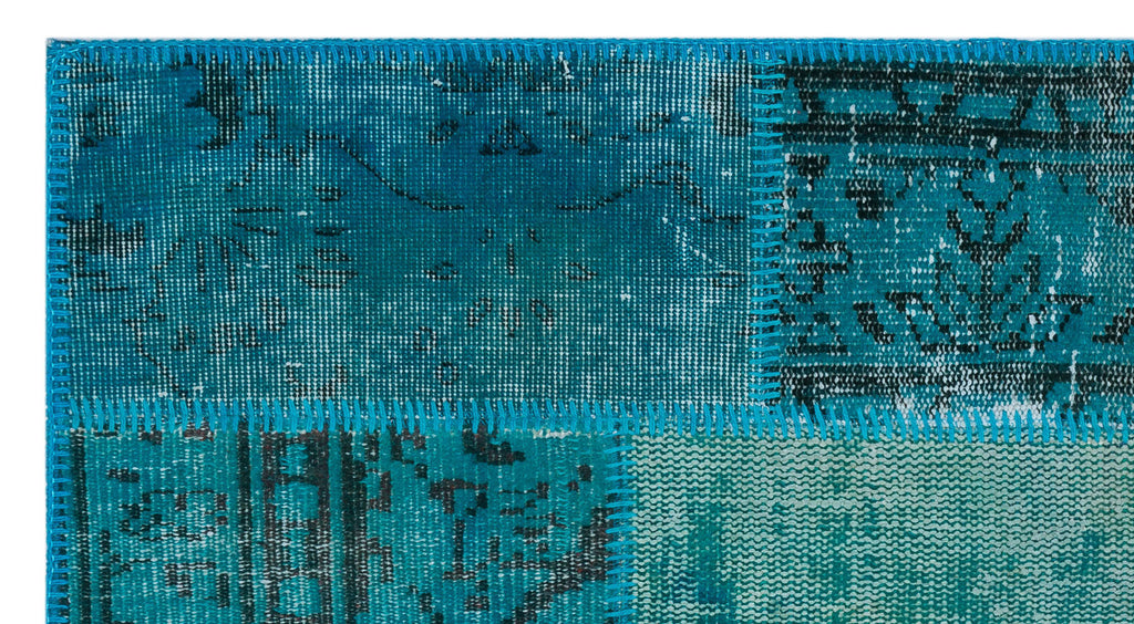 Turquoise  Over Dyed Patchwork Unique Rug 2'7'' x 4'11'' ft 80 x 150 cm