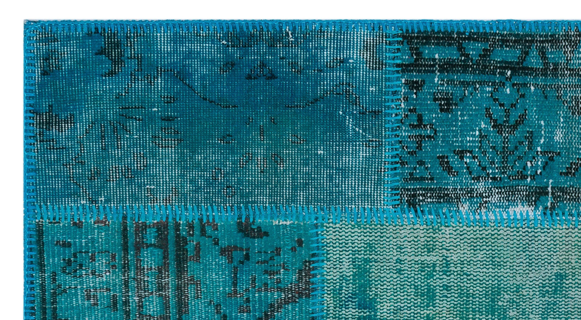 Turquoise  Over Dyed Patchwork Unique Rug 2'7'' x 4'11'' ft 80 x 150 cm
