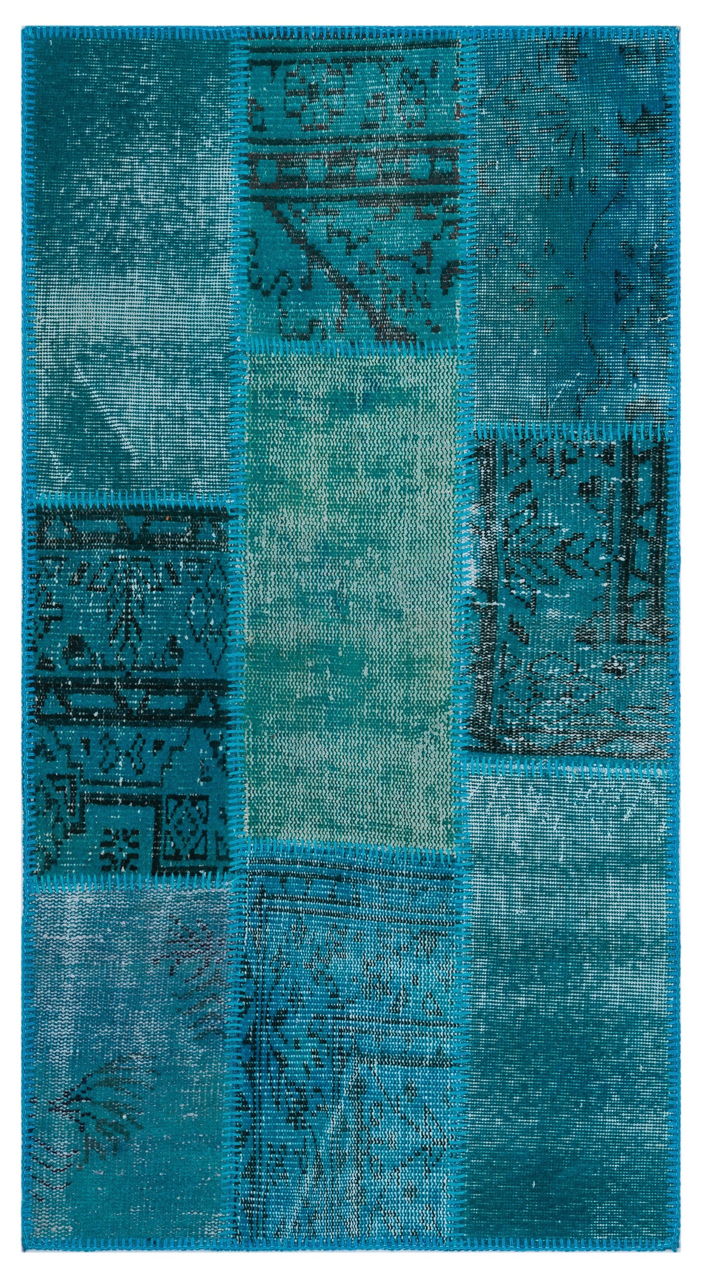 Turquoise  Over Dyed Patchwork Unique Rug 2'7'' x 4'11'' ft 80 x 150 cm