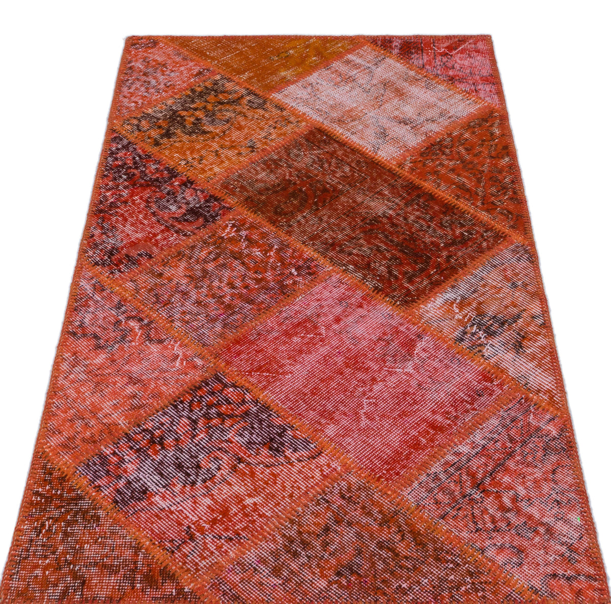 Red Over Dyed Patchwork Unique Rug 2&#39;7&#39;&#39; x 4&#39;11&#39;&#39; ft 80 x 150 cm