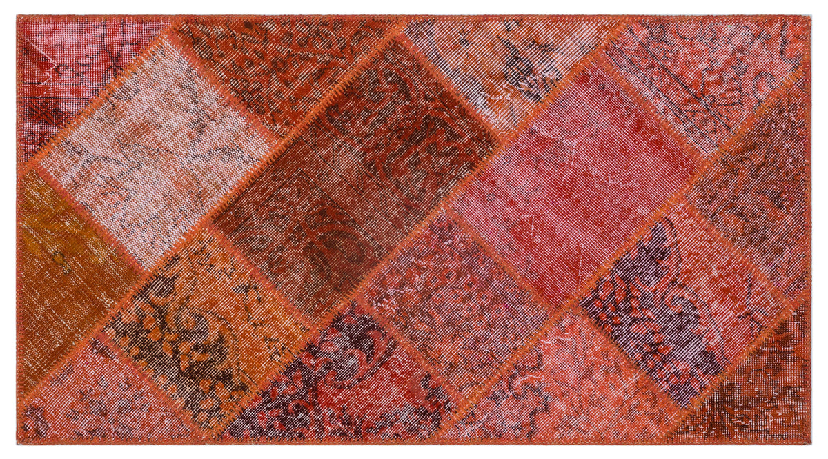 Red Over Dyed Patchwork Unique Rug 2&#39;7&#39;&#39; x 4&#39;11&#39;&#39; ft 80 x 150 cm