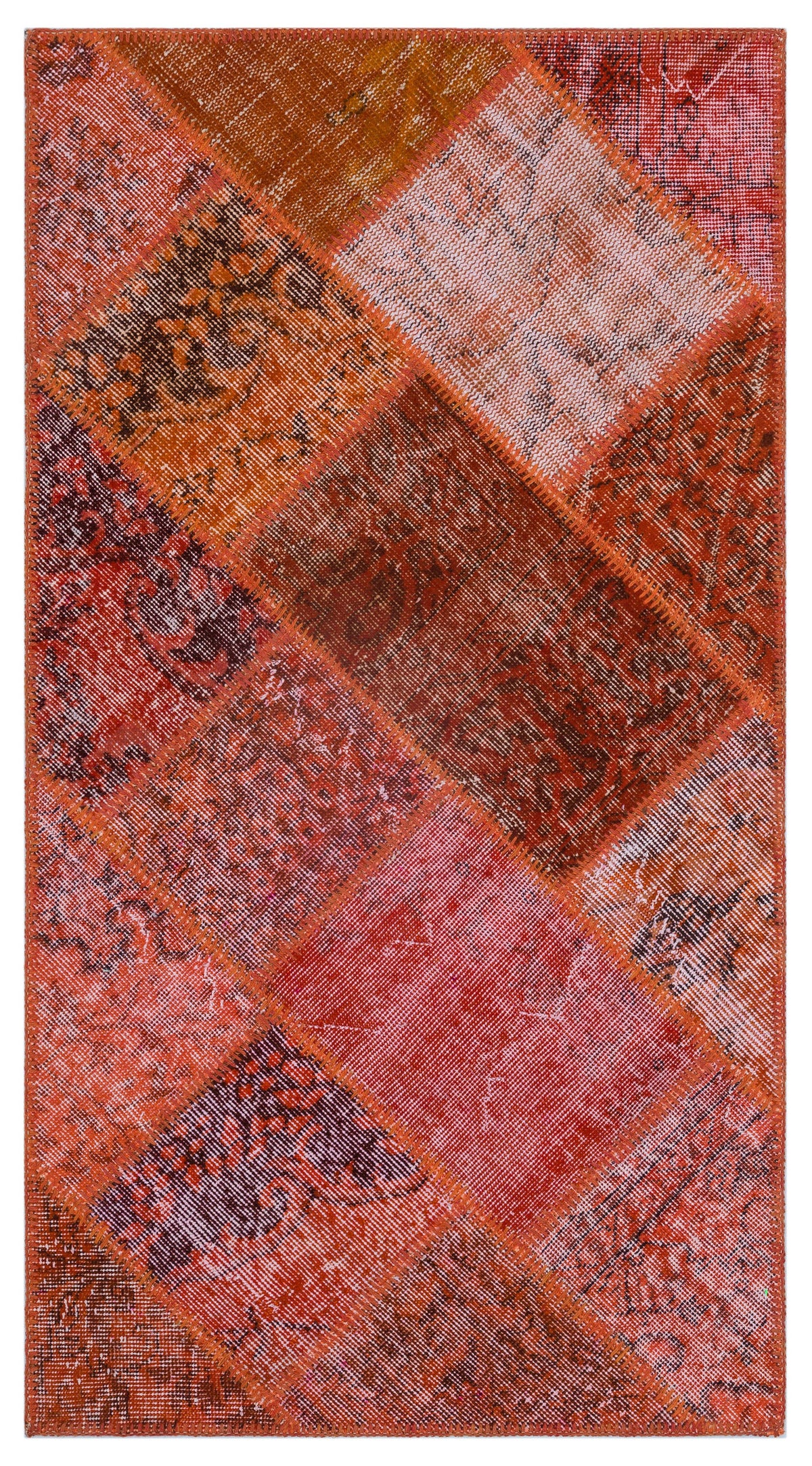 Red Over Dyed Patchwork Unique Rug 2&#39;7&#39;&#39; x 4&#39;11&#39;&#39; ft 80 x 150 cm