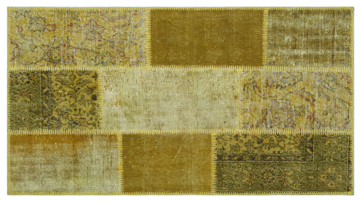 Yellow Over Dyed Patchwork Unique Rug 2&#39;7&#39;&#39; x 4&#39;11&#39;&#39; ft 80 x 150 cm