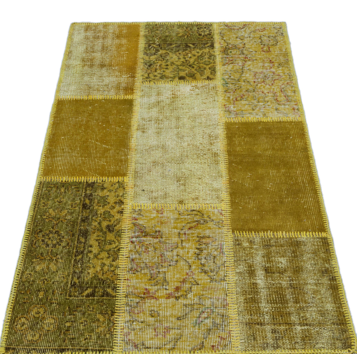 Yellow Over Dyed Patchwork Unique Rug 2&#39;7&#39;&#39; x 4&#39;11&#39;&#39; ft 80 x 150 cm