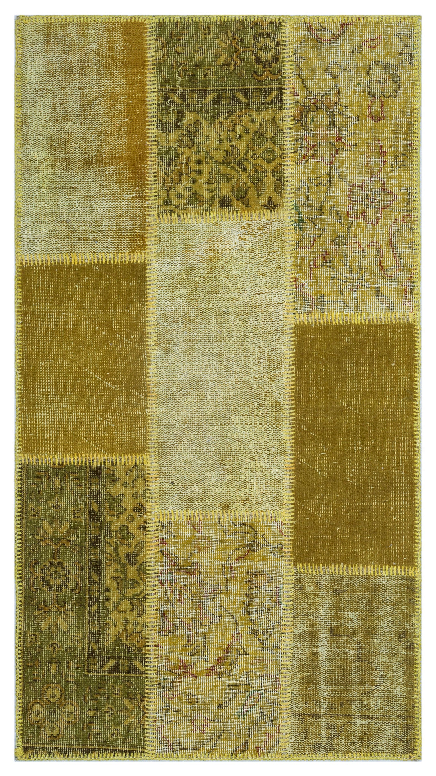 Yellow Over Dyed Patchwork Unique Rug 2'7'' x 4'11'' ft 80 x 150 cm